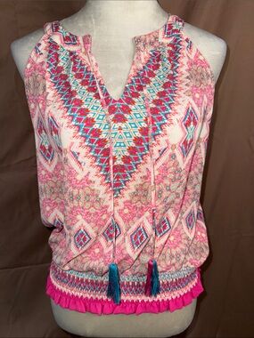 NWOT Rose & Olive Pink and Teal Boho Print Top- Medium